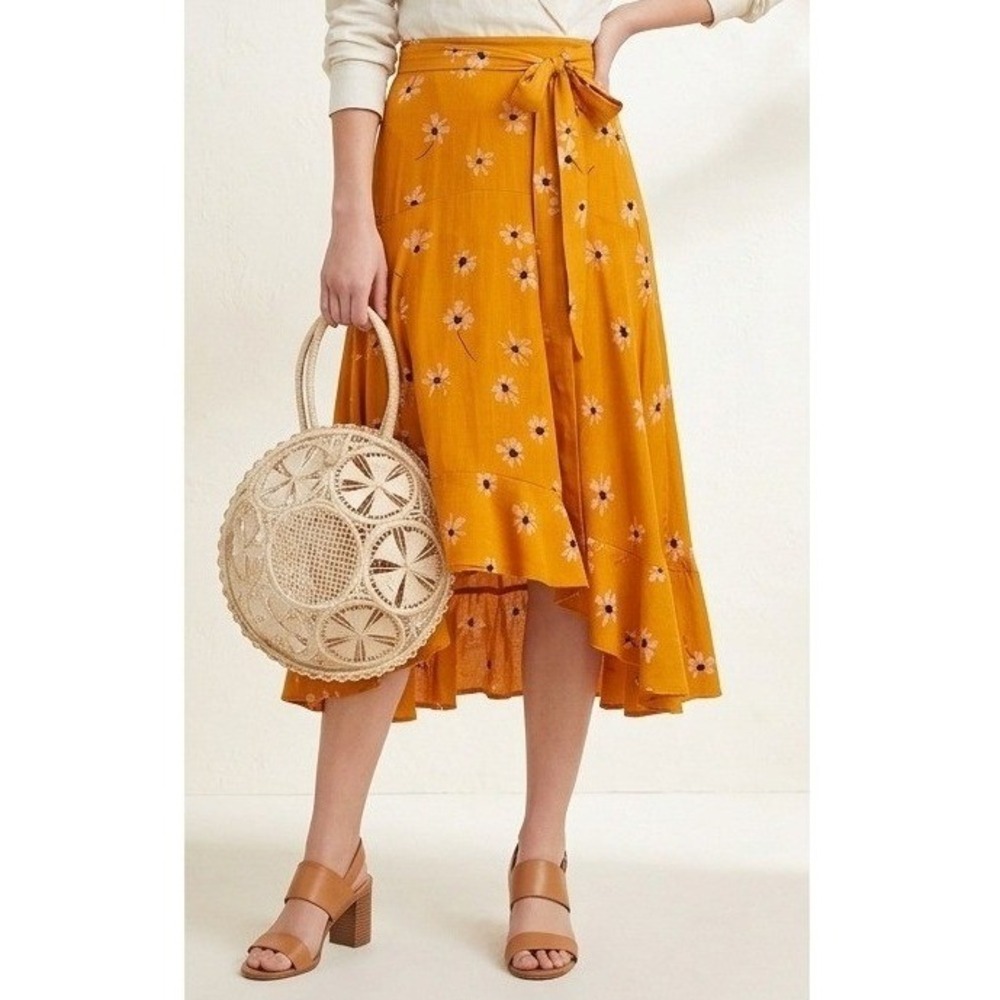 Faithfull The‎ Brand Boho Mustard Yellow Floral Daisy Midi Skirt NWT Size S